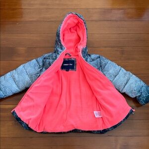 Limited Too Grey Butterfly Puffer Jacket with Bright Coral Lining